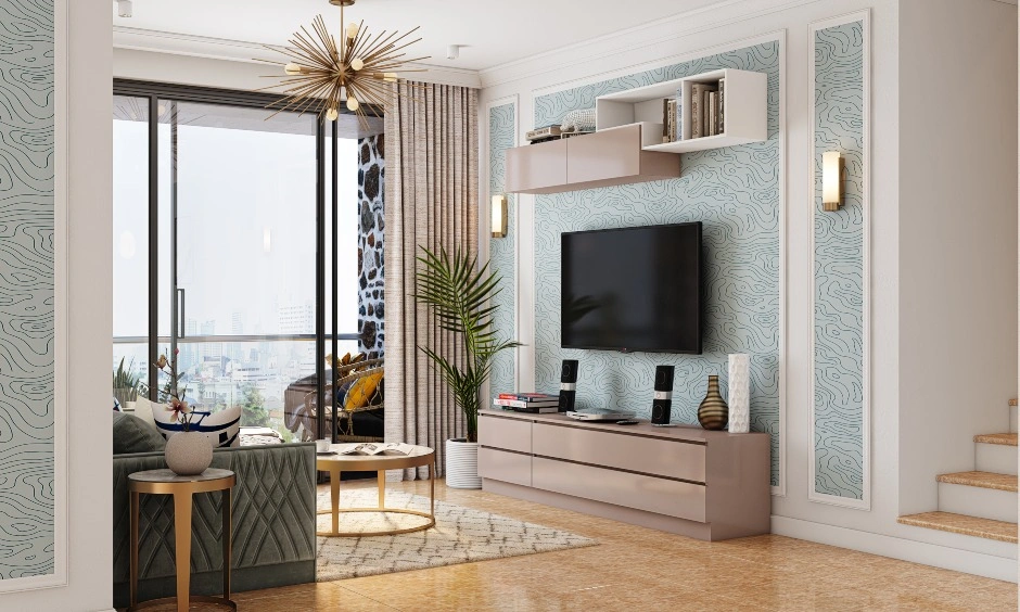 An Elegant Looking Living Room With A TV Unit In High Gloss Laminate-3