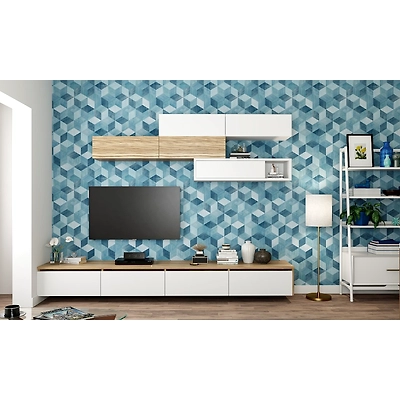 A Small Living Room Designed With A TV Unit