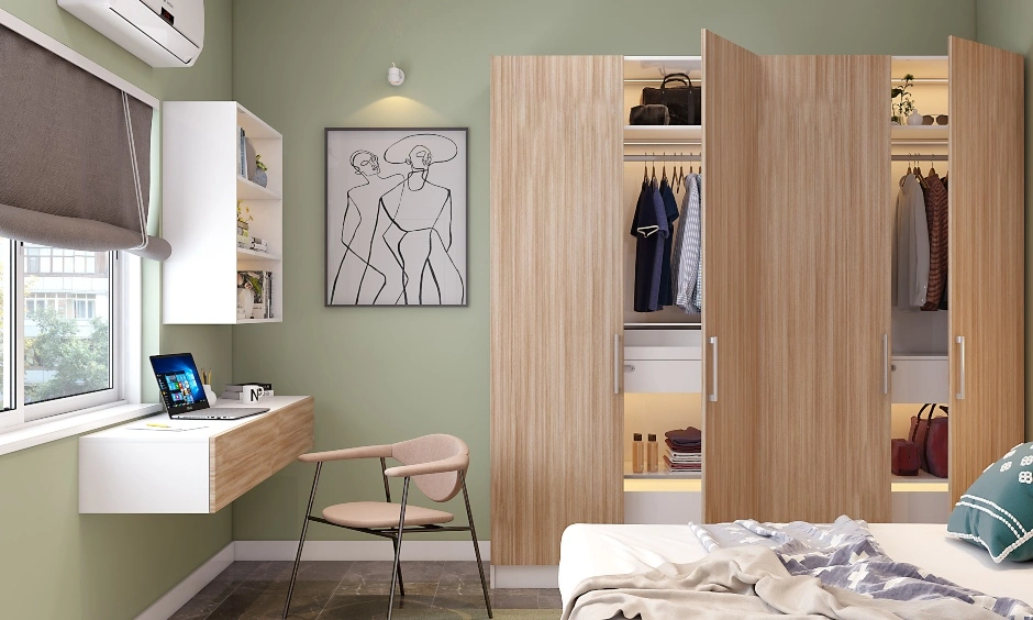 A Compact Bedroom With A 4-Door Wardrobe And Study Unit-2