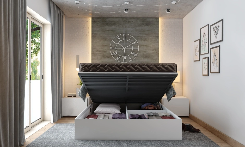 An Off White Bedroom With An Hydraulic Lift Space-Saving Bed-3