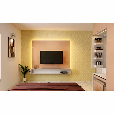 A Pink And Olive Green Bedroom With Space Saving Furniture-4