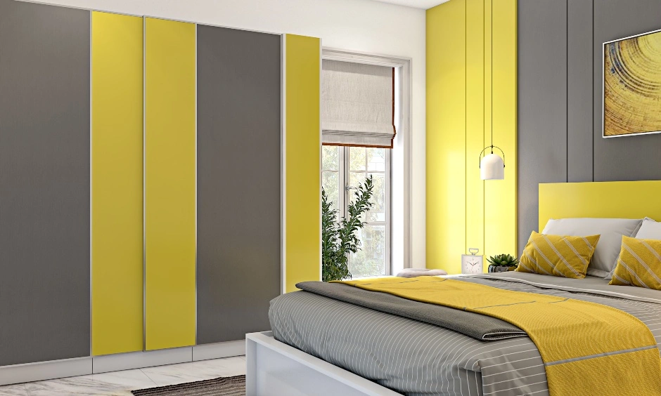 A Bedroom Design With Modular Furniture In Yellow And Grey-DC550