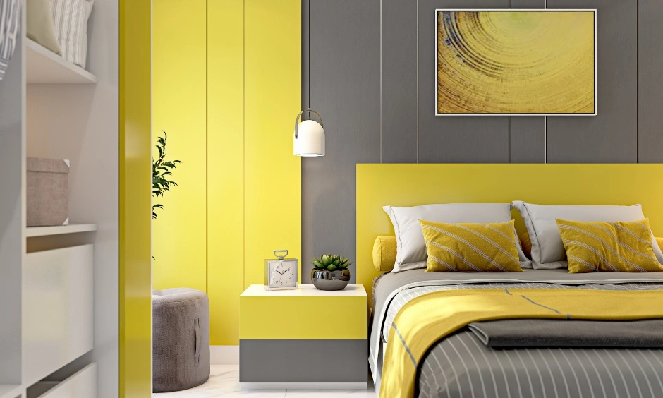 A Bedroom Design With Modular Furniture In Yellow And Grey-3