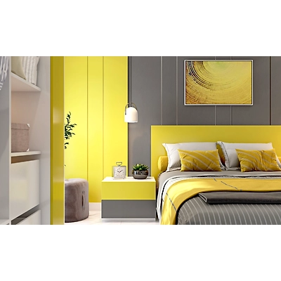 A Bedroom Design With Modular Furniture In Yellow And Grey-3