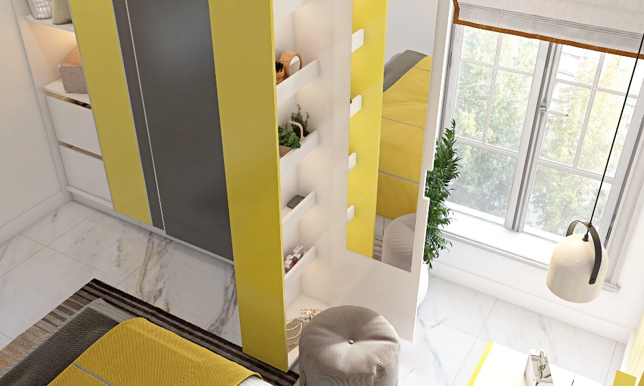 A Bedroom Design With Modular Furniture In Yellow And Grey-4