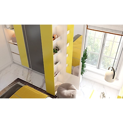 A Bedroom Design With Modular Furniture In Yellow And Grey-5