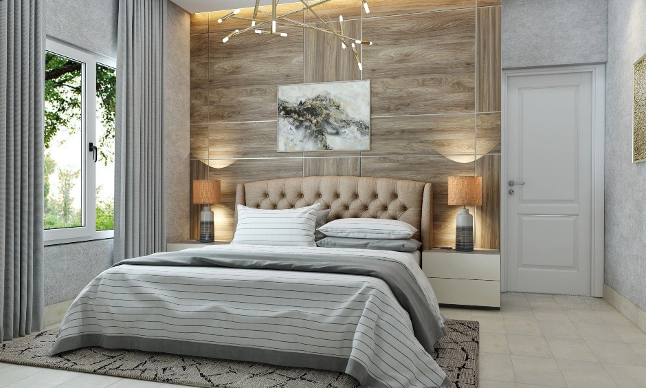 A Neutral Toned Bedroom With Space Saving TV Unit Cum Dresser-1