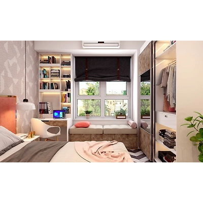 A Modern Bedroom With A Compact Study Corner-2