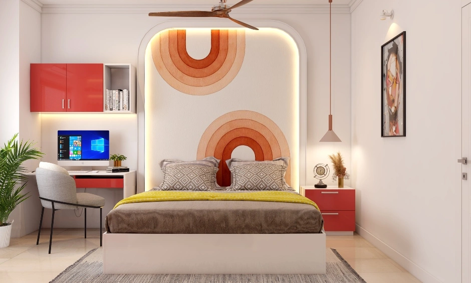 A Bright Bedroom With A Study Unit-1