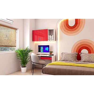 A Bright Bedroom With A Study Unit-2