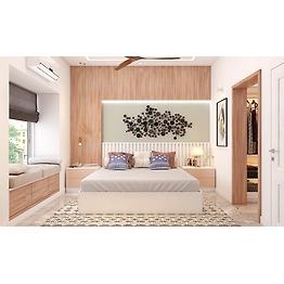 A Soothing Bedroom With Walk-In Dressing Room