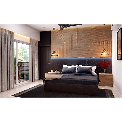 A Modern Minimalist Bedroom With Modular TV Unit-1
