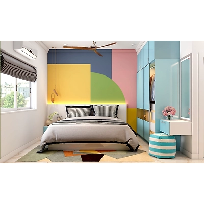 A Pastel Bedroom With A Modular TV Unit-DC563