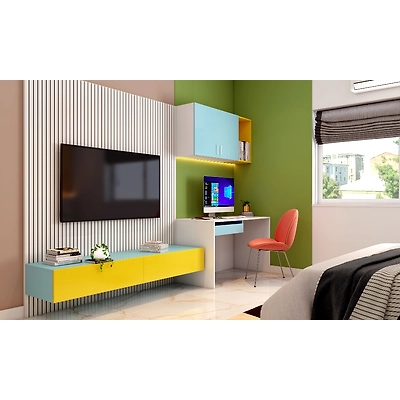 A Pastel Bedroom With A Modular TV Unit-2