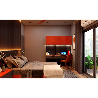 A Bedroom With Study Corner And Open Closet-2