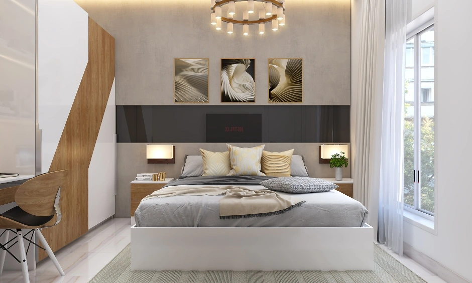 A Luxury Bedroom With A Wall-Mounted Study Unit-1