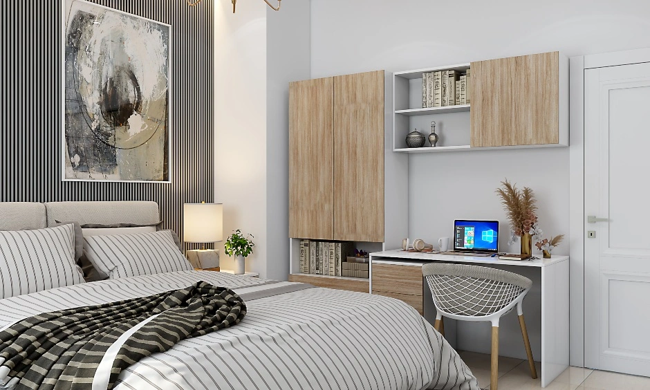 A Sleek Bedroom With A Modular Wardrobe And Study Unit-4