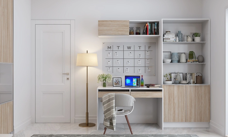 A Simple And Elegant Bedroom In Grey and Wood Laminate-3