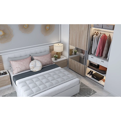 A Simple And Elegant Bedroom In Grey and Wood Laminate-4