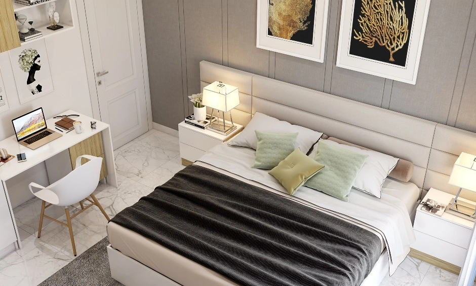 An Elegant Bedroom In White And Grey-5