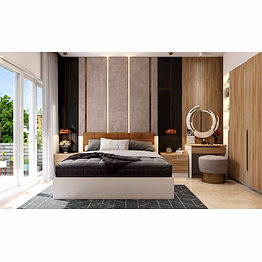 a modern bedroom in soothing colour palette