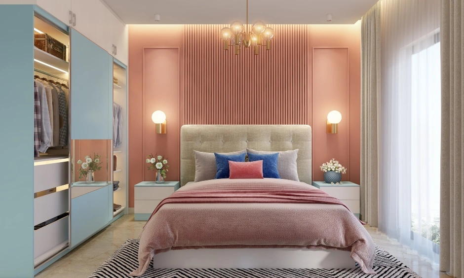 A Pink And Blue Bedroom With A Gorgeous Wall Panel Design-DC588