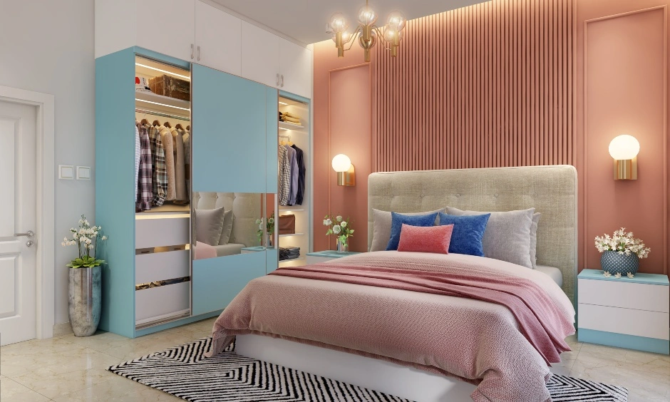 A Pink And Blue Bedroom With A Gorgeous Wall Panel Design-3