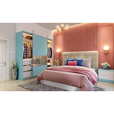 A Pink And Blue Bedroom With A Gorgeous Wall Panel Design-3
