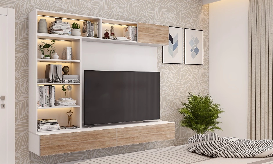 A Bedroom Designed In Earthy Tones And Wood Finish Laminates-3