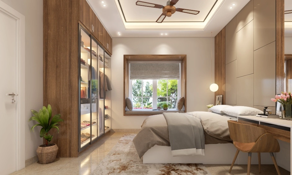 A Bedroom With Glass Front Sliding Door Wardrobe-1