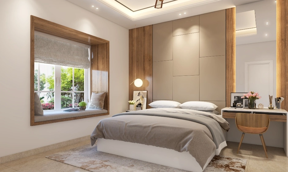 A Bedroom With Glass Front Sliding Door Wardrobe-3