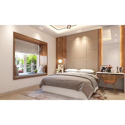 A Bedroom With Glass Front Sliding Door Wardrobe-3