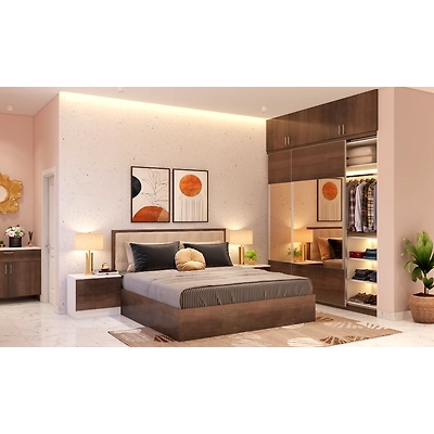 A Bedroom Design With A Glass Front Wardrobe-3