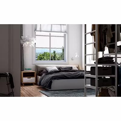 All White Bedroom With An Open Wardrobe Design-1