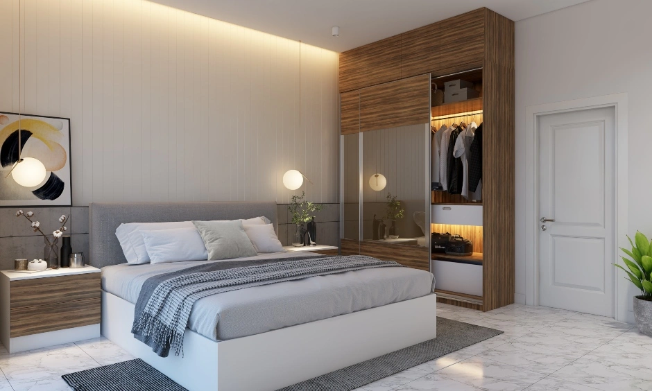 A Bedroom With A Wooden Sliding-Door Wardrobe-2