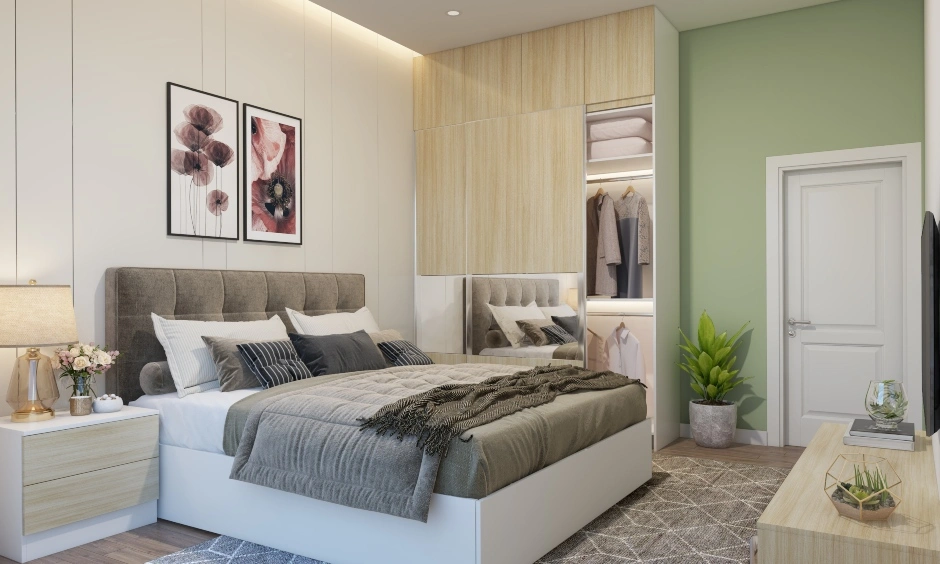 An Elegant Bedroom With A Sliding Door Wardrobe-1