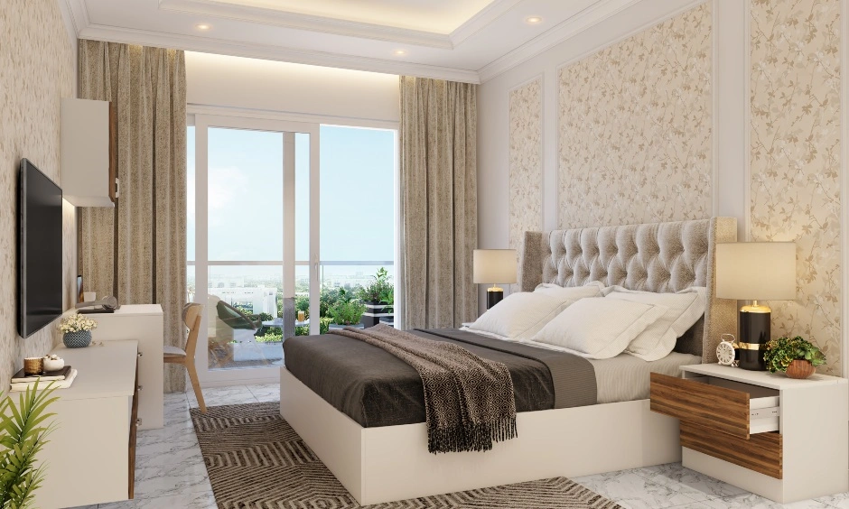 A Neutral Toned Bedroom With Classic Wall Moulding Design-DC608