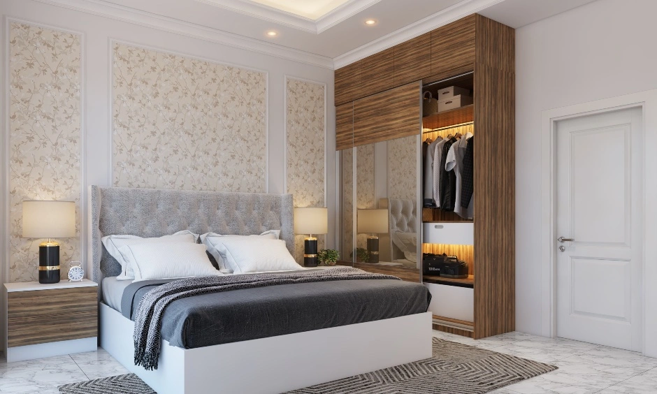 A Neutral Toned Bedroom With Classic Wall Moulding Design-3