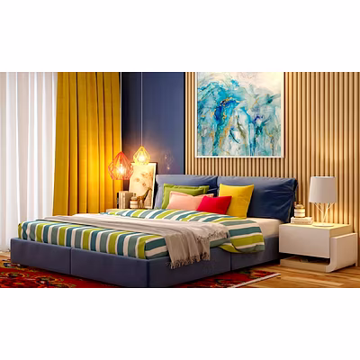 A Bedroom Design With A Textured Wall and Wooden Flooring-1