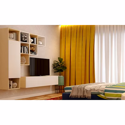 A Bedroom Design With A Textured Wall and Wooden Flooring-2