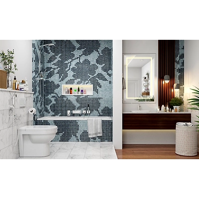 A Bathroom Designed With Floral Mosaic Tiles-DC621