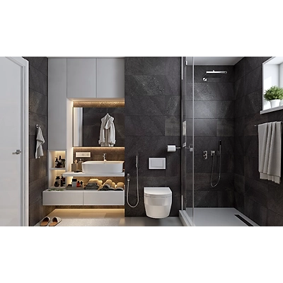 A Small Bathroom Design With Slate Tiles And A Space Saving Vanity Unit-DC626