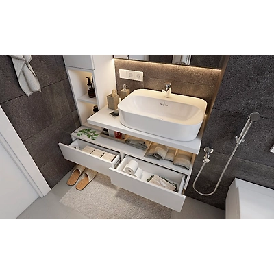A Small Bathroom Design With Slate Tiles And A Space Saving Vanity Unit-1