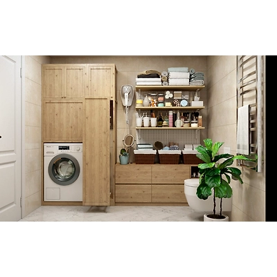 An Understated Modern Bathroom Design With Ample Storage And A Laundry Area-DC628