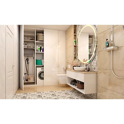 A Master Bathroom With All Smart Space Saving Storage-DC633