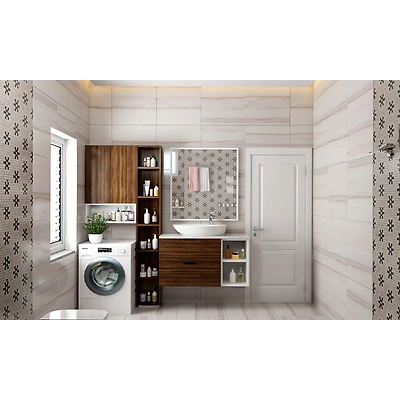A Modern Style Bathroom With Patterned Tiled Walls-2