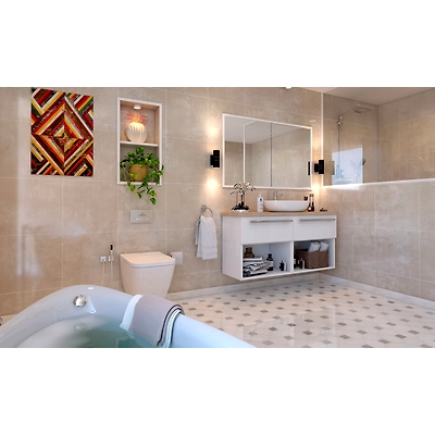 A Elegant White And Beige Modern Bathroom With Checkered Marble Flooring-DC641