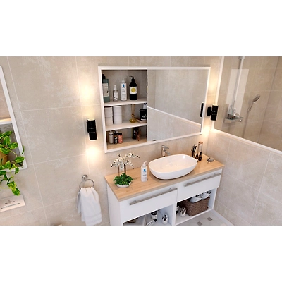 A Elegant White And Beige Modern Bathroom With Checkered Marble Flooring-1