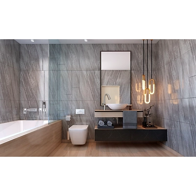 A Grey Bathroom Design With Marble Walls-DC643