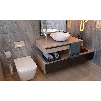 A Grey Bathroom Design With Marble Walls-1